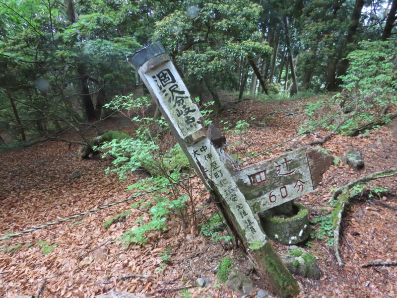 天城山。涸沢分岐点。四辻まで60分と書いてあるが、山と高原地図には1時間10分のコースタイムとなっている。