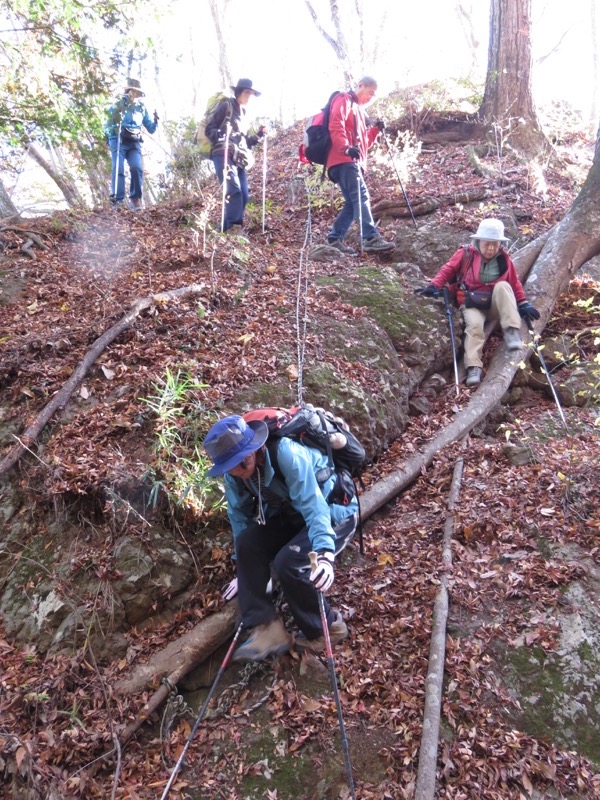 奥久慈・男体山から袋田の滝、男体山山頂〜袋田の滝、ロープとストック