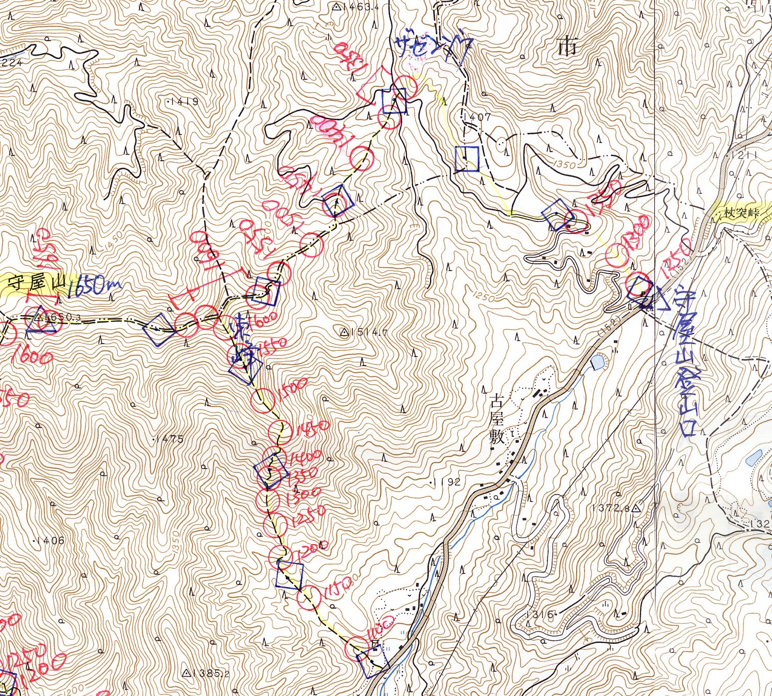 守屋山地図、map